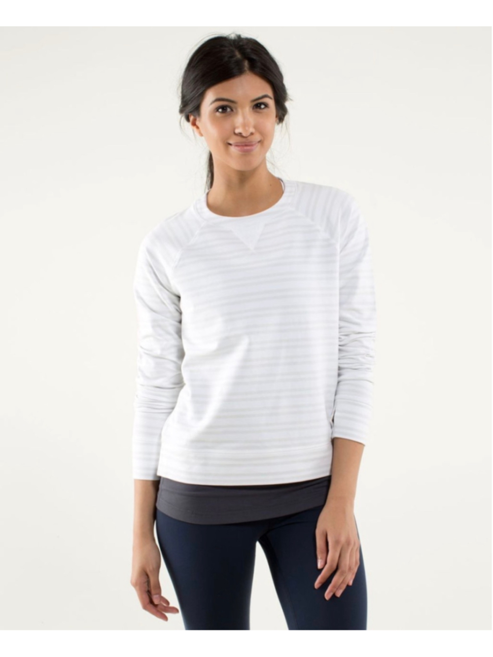 Lululemon Voyage White Sweater Pullover Size 10 Twin Stripe Nimbus Athleisure
